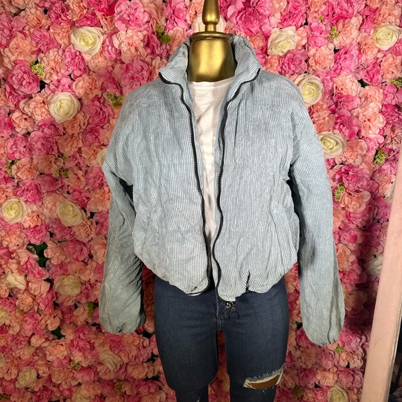 H&M Jackets & Blazers - Corduroy Zip Up Teal Bomber Jacket